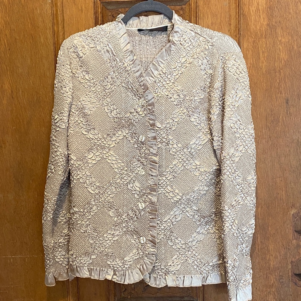 Pleats Collection Pings Imports 2 piece Crinkle Cardigan & top gold beige small